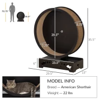 PawHut Round Hamster-Wheel Style Cat Exercise Wheel with Carpet Runway, Wooden Sisal-Covered with Unique Design Grey Brown(m-3)