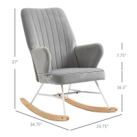 HOMCOM Accent Rocking Chairs, Upholstered Nursery Glider Rocker, Modern Armchair, Wingback Chair for Living Room and Bedroom, Grey(m-3)