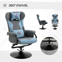 HOMCOM Recliner Chair with Ottoman, Video Gaming Chair, Racing Style Upholstered Swivel Recliner with Footrest, Headrest and Lumbar Support, Grey and Blue(m-7)