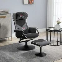 HOMCOM Recliner Chair with Ottoman, Velvet Upholstered Video Gaming Chair, Racing Styled Swivel Recliner with Footrest, Headrest and Lumbar Support, Grey and Black(m-2)
