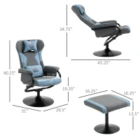 HOMCOM Recliner Chair with Ottoman, Video Gaming Chair, Racing Style Upholstered Swivel Recliner with Footrest, Headrest and Lumbar Support, Grey and Blue(m-3)