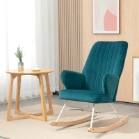 HOMCOM Modern Rocking Chairs, Upholstered Nursery Glider Rocker, Wingback Armchair for Living Room, Bedroom - Blue(m-7)