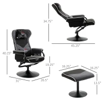 HOMCOM Recliner Chair with Ottoman, Velvet Upholstered Video Gaming Chair, Racing Styled Swivel Recliner with Footrest, Headrest and Lumbar Support, Grey and Black(m-3)