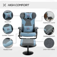 HOMCOM Recliner Chair with Ottoman, Video Gaming Chair, Racing Style Upholstered Swivel Recliner with Footrest, Headrest and Lumbar Support, Grey and Blue(m-6)