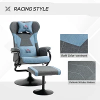 HOMCOM Recliner Chair with Ottoman, Video Gaming Chair, Racing Style Upholstered Swivel Recliner with Footrest, Headrest and Lumbar Support, Grey and Blue(m-5)