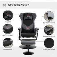 HOMCOM Recliner Chair with Ottoman, Velvet Upholstered Video Gaming Chair, Racing Styled Swivel Recliner with Footrest, Headrest and Lumbar Support, Grey and Black(m-6)