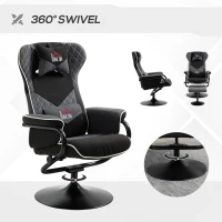 HOMCOM Recliner Chair with Ottoman, Velvet Upholstered Video Gaming Chair, Racing Styled Swivel Recliner with Footrest, Headrest and Lumbar Support, Grey and Black(m-7)