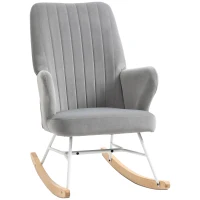 HOMCOM Accent Rocking Chairs, Upholstered Nursery Glider Rocker, Modern Armchair, Wingback Chair for Living Room and Bedroom, Grey(m-1)