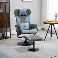 HOMCOM Recliner Chair with Ottoman, Video Gaming Chair, Racing Style Upholstered Swivel Recliner with Footrest, Headrest and Lumbar Support, Grey and Blue(m-2)