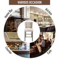 HOMCOM Counter Height Bar Stools Set of 2, Upholstered Bar Chairs with Nailhead Backrest and Footrest, Modern Barstools for Kitchen, Dining Room, Beige(m-7)