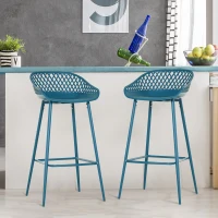 HOMCOM Set of 2 Vintage Metal Bar Stool with Back Rest Counter Stools with Footrest(m-1)