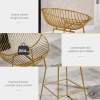 HOMCOM Counter Bar stools Set of 2, Modern Tall Bar Chairs for Kitchen with Backrest and Footrest, Steel Frame, Gold(m-5)