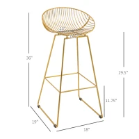 HOMCOM Counter Bar stools Set of 2, Modern Tall Bar Chairs for Kitchen with Backrest and Footrest, Steel Frame, Gold(m-3)