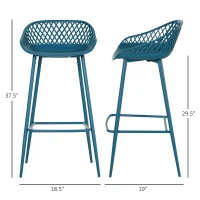 HOMCOM Set of 2 Vintage Metal Bar Stool with Back Rest Counter Stools with Footrest(m-3)