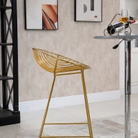 HOMCOM Counter Bar stools Set of 2, Modern Tall Bar Chairs for Kitchen with Backrest and Footrest, Steel Frame, Gold(m-8)