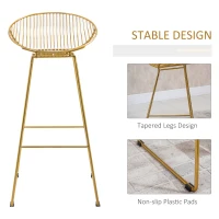 HOMCOM Counter Bar stools Set of 2, Modern Tall Bar Chairs for Kitchen with Backrest and Footrest, Steel Frame, Gold(m-6)