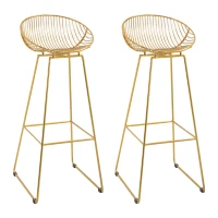 HOMCOM Counter Bar stools Set of 2, Modern Tall Bar Chairs for Kitchen with Backrest and Footrest, Steel Frame, Gold(m-2)