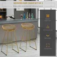 HOMCOM Counter Bar stools Set of 2, Modern Tall Bar Chairs for Kitchen with Backrest and Footrest, Steel Frame, Gold(m-4)