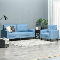 HOMCOM Button Tufted Armchair Modern Single Sofa Chair Upholstered Accent Chair with Rubber Wood Legs and Thick Padding Mid-Back for Living Room and Bedroom, Light Blue(m-7)
