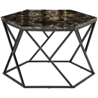 HOMCOM Coffee Table with High Gloss Marble Tabletop, Modern Cocktail Table with Steel Frame for Living Room, Black(m-2)