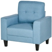 HOMCOM Button Tufted Armchair Modern Single Sofa Chair Upholstered Accent Chair with Rubber Wood Legs and Thick Padding Mid-Back for Living Room and Bedroom, Light Blue(m-2)
