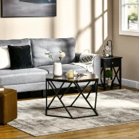 HOMCOM Coffee Table with High Gloss Marble Tabletop, Modern Cocktail Table with Steel Frame for Living Room, Black(m-7)