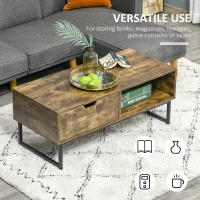 HOMCOM Industrial Coffee Table, Center Table with Drawer and Open Storage Compartment, Steel Legs, for Living Room, Rustic Brown(m-7)