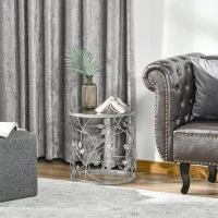 HOMCOM Tempered Glass Coffee Table Accent Side End Table with Vintage Style, Steel Frame for Living Room, Bedroom, Study, No Assembly Required, Grey(m-7)