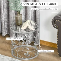 HOMCOM Tempered Glass Coffee Table Accent Side End Table with Vintage Style, Steel Frame for Living Room, Bedroom, Study, No Assembly Required, Grey(m-4)