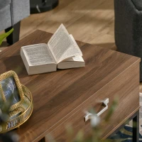 HOMCOM Industrial Coffee Table with Storage Shelves, Drawers, Rectangular Accent Cocktail Table for Living Room, Brown(m-8)