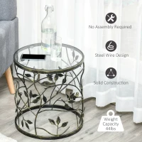 HOMCOM Tempered Glass Coffee Table Accent Side End Table with Vintage Style, Steel Frame for Living Room, Bedroom, Study, No Assembly Required, Bronze(m-6)