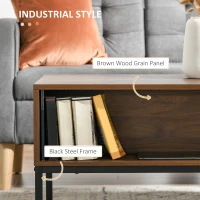 HOMCOM Industrial Coffee Table with Storage Shelves, Drawers, Rectangular Accent Cocktail Table for Living Room, Brown(m-5)
