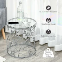 HOMCOM Tempered Glass Coffee Table Accent Side End Table with Vintage Style, Steel Frame for Living Room, Bedroom, Study, No Assembly Required, Grey(m-6)