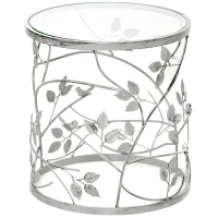 HOMCOM Tempered Glass Coffee Table Accent Side End Table with Vintage Style, Steel Frame for Living Room, Bedroom, Study, No Assembly Required, Grey(m-2)