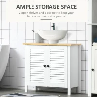 HOMCOM Undersink Restroom 2-Tier Anti-Slip Storage Basin w/ Sink Pipe Slot - White(m-5)