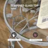 HOMCOM Tempered Glass Coffee Table Accent Side End Table with Vintage Style, Steel Frame for Living Room, Bedroom, Study, No Assembly Required, Grey(m-5)