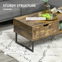 HOMCOM Industrial Coffee Table, Center Table with Drawer and Open Storage Compartment, Steel Legs, for Living Room, Rustic Brown(m-4)