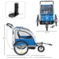 Aosom Elite 360 Swivel Double Child Two-Wheel Bicycle Cargo Trailer With 2 Security Harnesses, Blue(m-3)
