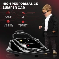 Aosom 12V Kids Bumper Car Twins Motor with Parent Remote Control, Safety Belt, Lights, 360° Rotation, Black(m-4)