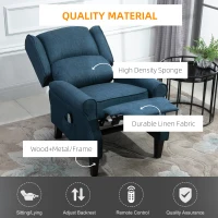 HOMCOM Wingback Heated Vibrating Accent Sofa, Vintage Upholstered Massage Recliner Chair Push-back with Remote Controller, Blue(m-5)
