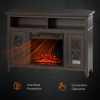 HOMCOM Electric Fireplace TV Stand for 50", Media Console Center Cabinet with 2 Shelves and 2 Cabinets with Adjustable Shelves for Corner, Dark Brown(m-7)