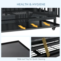 PawHut 36" Heavy Duty Dog Crate Metal Cage Kennel with Lockable Wheels, Double Door and Removable Tray, Grey(m-6)