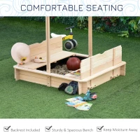Outsunny Covered Sandbox, Wooden，with Cover Adjustable Canopy, Detachable Seats and Backrests, Kids Sandbox with Convertible Bench Seat, Bottom Liner, Natural Blue(m-6)
