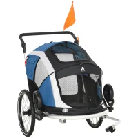 Aosom 2-in-1 Travel Dog Stroller, Small Pet Bicycle Cart Carrier with Safety Leash, and Easy Fold Design, Dark Blue(m-1)