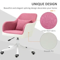 Vinsetto Office Chair, Lumbar Massage Desk Chair with Barrel Chair Armrests, USB Powered Massage, Mid-Back, 360 Swivel, Throw Pillow, Adjustable Height, Pink(m-6)