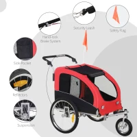 Aosom Elite II 2-in-1 Pet Dog Bike Trailer Jogger with Suspension, Red(m-8)