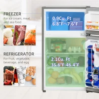 HOMCOM Mini Fridge with Freezer Compact Refrigerator 3 Cu Ft with 2 Doors Adjustable Temperature Removable Glass Shelves and Reversible Door for Office Motor Home Dormitory Apartment Bedroom Silver(m-4)