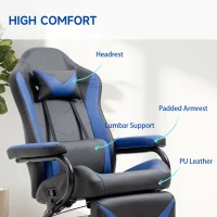 HOMCOM Gaming Recliner, Racing Style Video Gaming Chair with Adjustable Backrest and Footrest, High Back 360 Degree Swivel Computer Chair with Lumbar Support and Headrest, Blue(m-5)