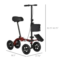 HOMCOM Seated Knee Walker, Foldable Steerable Medical Knee Scooter, Crutch Alternative with Braking System, Storage Bag for Foot Injuries, Red(m-3)