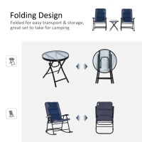 Outsunny 3 Piece Outdoor Folding Rocking Chair and Table Set - Blue and Gray(m-6)